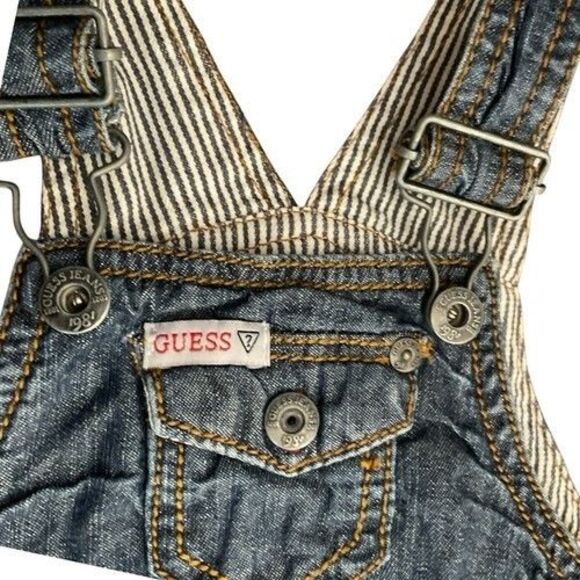 Vintage 1981s Guess Blue Denim Embroidered Overalls Baby Size 12M - Picture 6 of 15